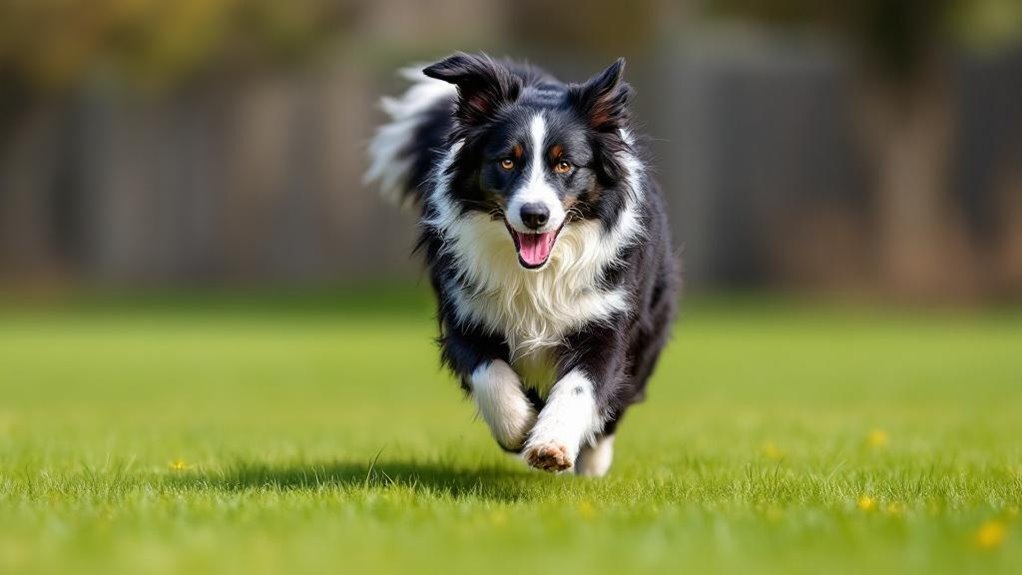 border collie chases shadow